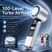Handheld Turbo Fan – Portable 100-Speed Cooling with Ice-Cooling Plate, USB-C Rechargeable