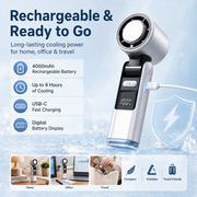 Handheld Turbo Fan – Portable 100-Speed Cooling with Ice-Cooling Plate, USB-C Rechargeable