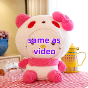 Cute Pink Purple Cat Plush Toys Kitten With Panda Cap Dolls