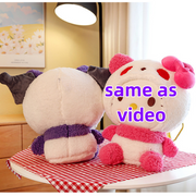 Cute Pink Purple Cat Plush Toys Kitten With Panda Cap Dolls