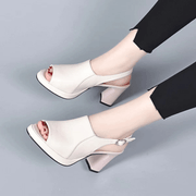 Women's 2023 Summer New Cowhide Thick Heel Sandals