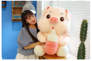 li Cute Milk Bottle Pig Stuffed Toy Soft Kids Doll Birthday Gifts Home Bedroom Decor