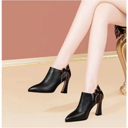PU Leather Boots Pointed Toe Autumn Buckle High Heel Ankle Boots for Women Pumps Shoes