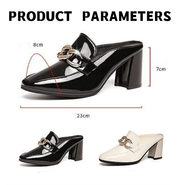 Leather Women's High Heel New Thick Heel Square Head Slipper