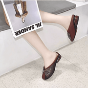 Classic Rhinestone Bow Shoes Leather Low Heel Shoe