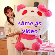 Cute Pink Purple Cat Plush Toys Kitten With Panda Cap Dolls