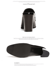 Leather Women's High Heel New Thick Heel Square Head Slipper