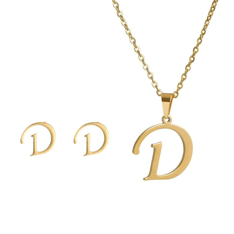 Personalized Initial Necklace & Earrings Set