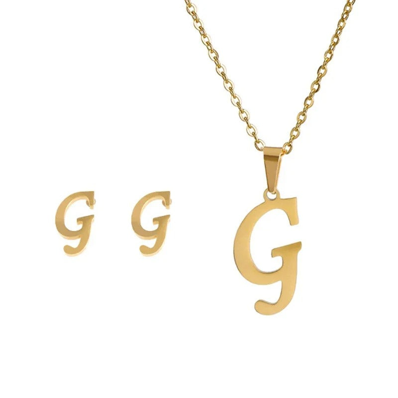 Personalized Initial Necklace & Earrings Set