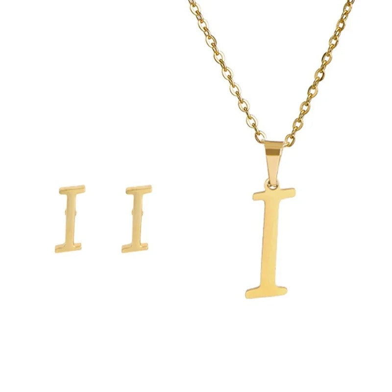 Personalized Initial Necklace & Earrings Set