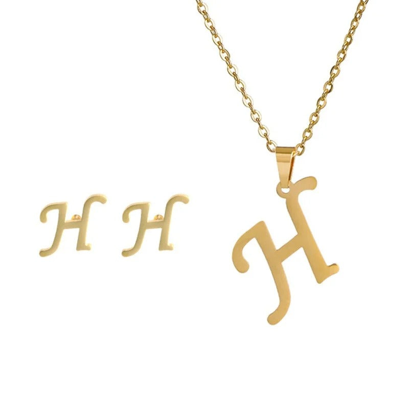 Personalized Initial Necklace & Earrings Set