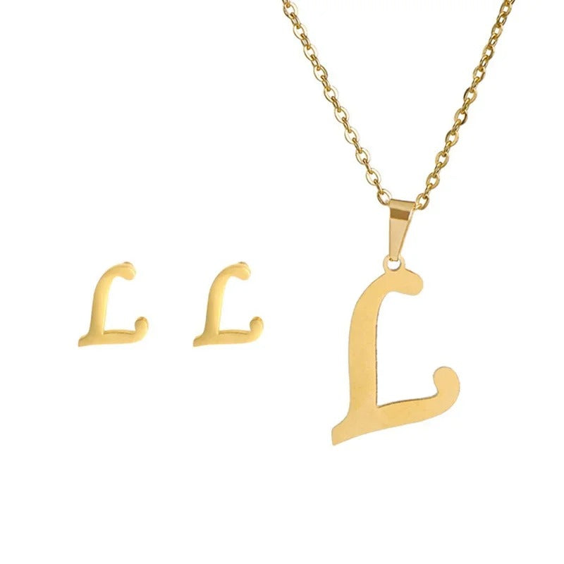 Personalized Initial Necklace & Earrings Set