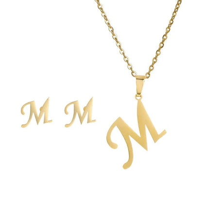 Personalized Initial Necklace & Earrings Set