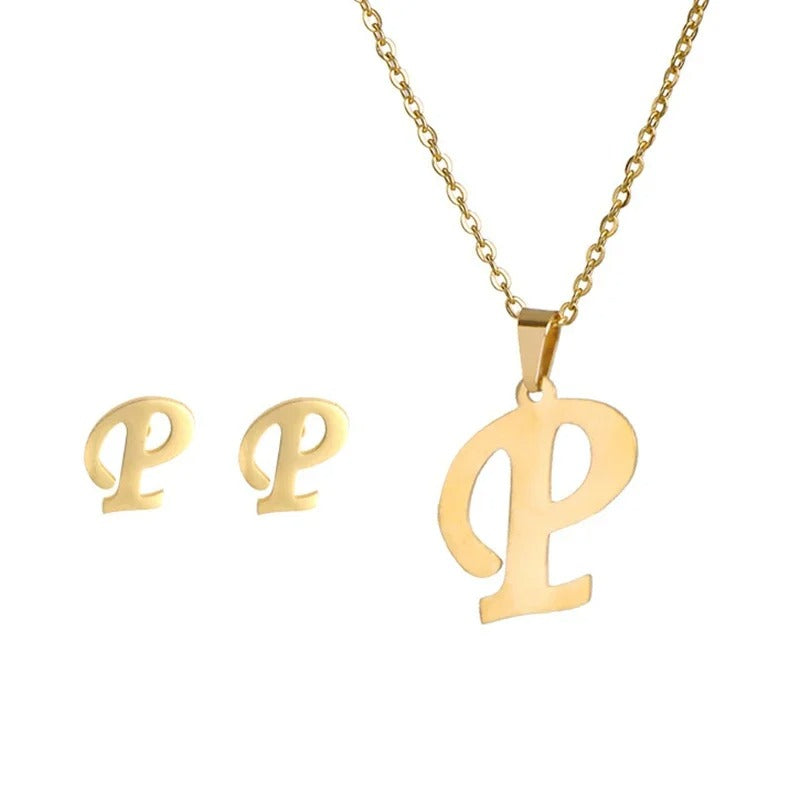 Personalized Initial Necklace & Earrings Set