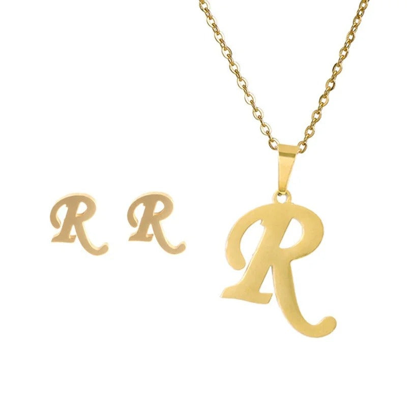 Personalized Initial Necklace & Earrings Set