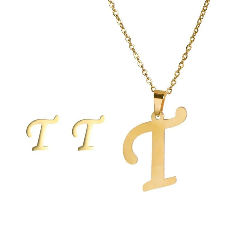 Personalized Initial Necklace & Earrings Set