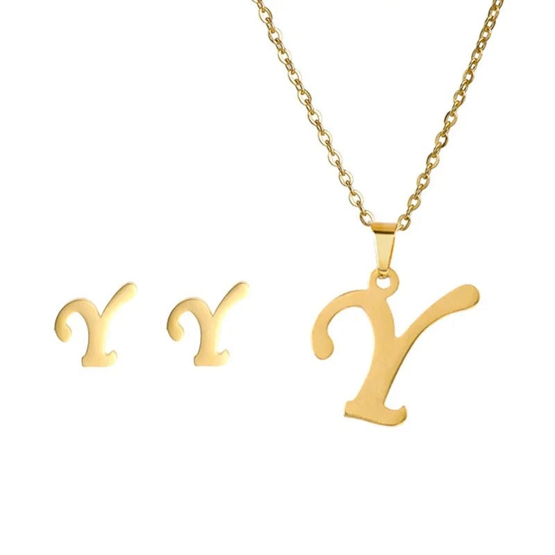 Personalized Initial Necklace & Earrings Set