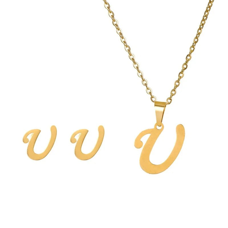 Personalized Initial Necklace & Earrings Set