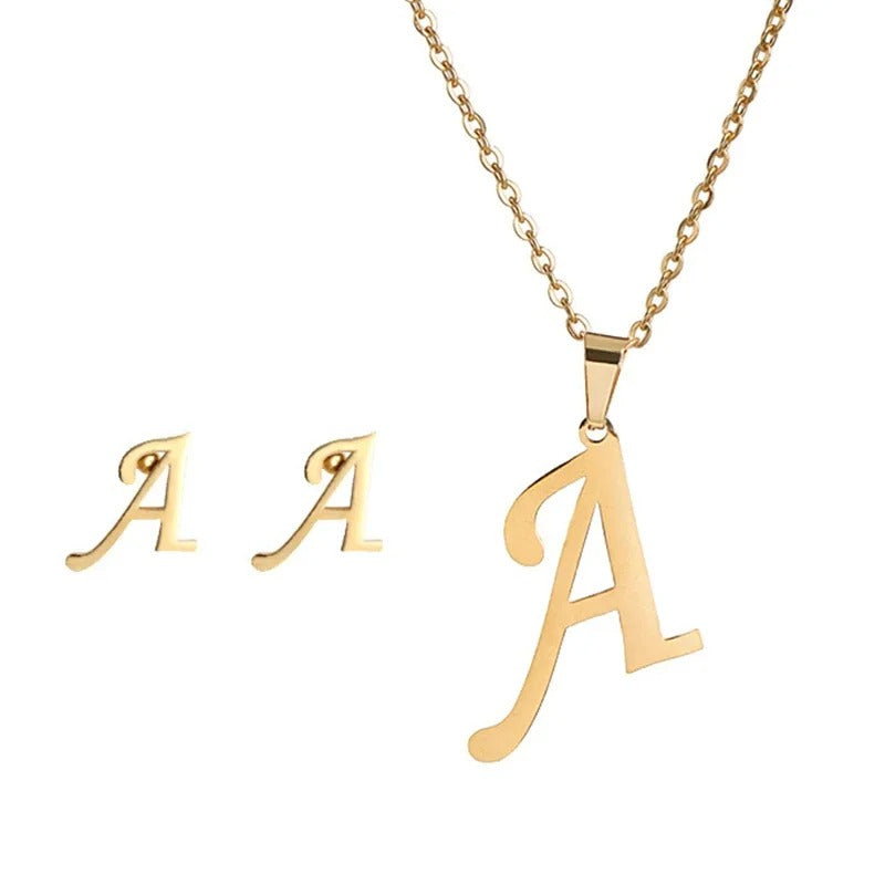 Personalized Initial Necklace & Earrings Set