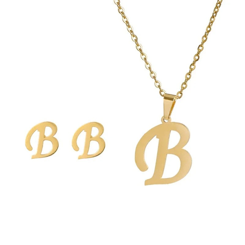 Personalized Initial Necklace & Earrings Set