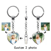 Custom Keychain with Personalized Photo Double Sided Heart Family Couple Gift