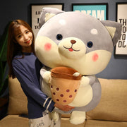 Cute Milk Tea Dog Stuffed Doll Sleeping Hug Pillow for Home House Bedroom Decorative