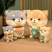 Cute Milk Tea Dog Stuffed Doll Sleeping Hug Pillow for Home House Bedroom Decorative