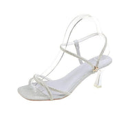Clear Heels Fashion Womens Shoes Buckle Strap Cross Rhinestone Sandals Suit Female Beige Luxury New Comfort High Girls Blac