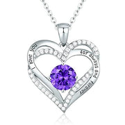 January To December Birthstone Necklace with Heart Inlaid Lettering Necklace for Women Wedding Engagement Party Jewelry