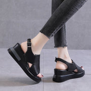 li Wedge Shoes for Women Sandals Solid Color Open Toe High Heels Casual Ladies Buckle Strap Fashion Female Sandalias Mujer