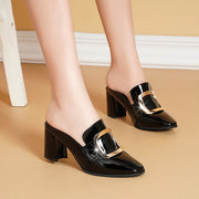 Stylish Pointy Chunky Muller Heels Metal Decoration Women Shoes High Heel