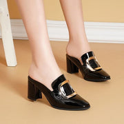 Stylish Pointy Chunky Muller Heels Metal Decoration Women Shoes High Heel