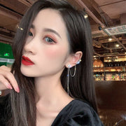 New Crystal Flower Long Tassel Earrings For Women Elegant Clip on Earrings Earbone Clip Hanging Earrings Jewelry