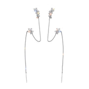 New Crystal Flower Long Tassel Earrings For Women Elegant Clip on Earrings Earbone Clip Hanging Earrings Jewelry