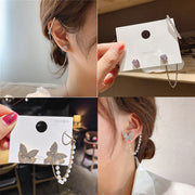 New Trendy Long Butterfly Clip Earrings Ear Hook Pearl Ear Clips Without Pierced Ears Chain Earrings Women Girls Jewelry