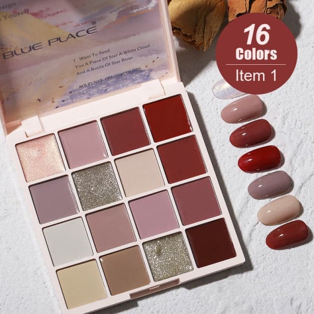 16-color Nail Solid Glue Eye Shadow Plate With Japanese Type Phototherapy Cream Glue White Popular Nail Polish Glue