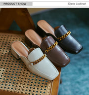 Women Slippers Metal Chain Mules Female Fashion Low Heels Shoes   Ladies Elegant Slipper Woman Casual Sandals Outdoor Slides 40