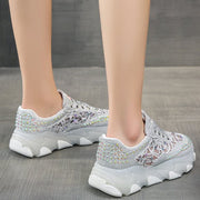 Hollow Out Shiny Crystal Sneakers Women 2023 Spring Breathable Mesh Casual Shoes Woman Thick Bottom Platform Sport Shoes